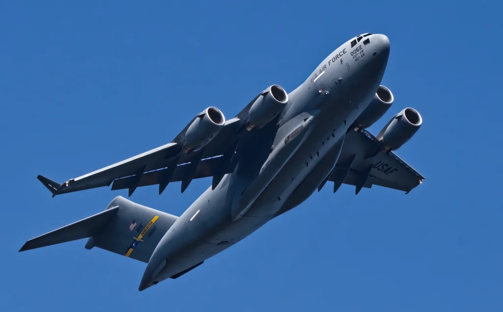 C-17 from Charleston carrying presidential equipment takes off from KILG September 22, 2024.