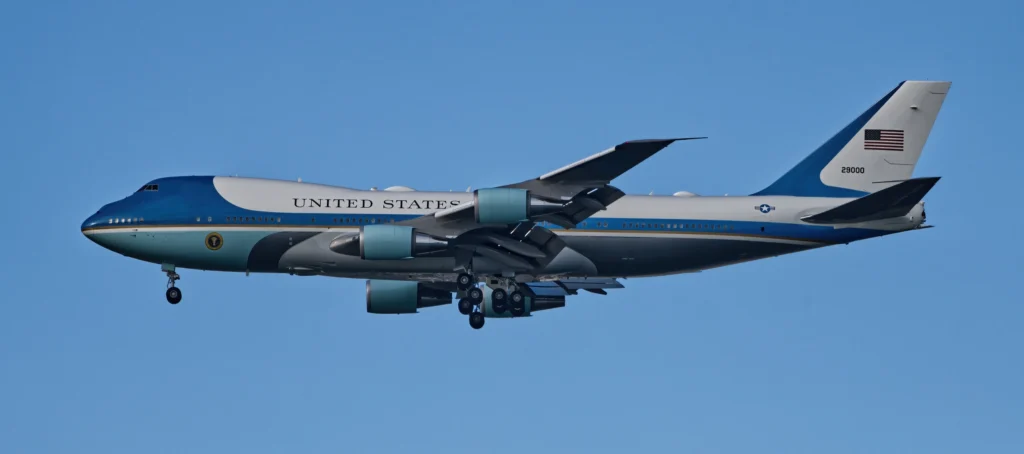 Air Force One VC-25A/92-9000 seen in profile on final approach into PHL on October 26, 2024.